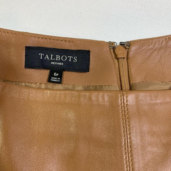 Talbots Tan Leather A-Line Skirt – Classic Petite Real-Leather Style - Picture 6 of 7